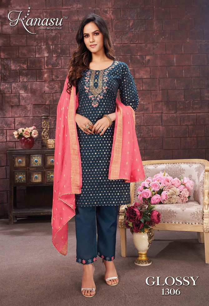 Kanasu Glossy Exclusive Wear Wholesale Ready Made Suit Collection
